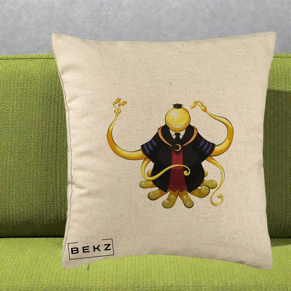 Perna Personalizata Assassination Classroom Koro-sensei, 40x40 cm, Bej, Husa Detasabila, Perna Inclusa, BEKZ®