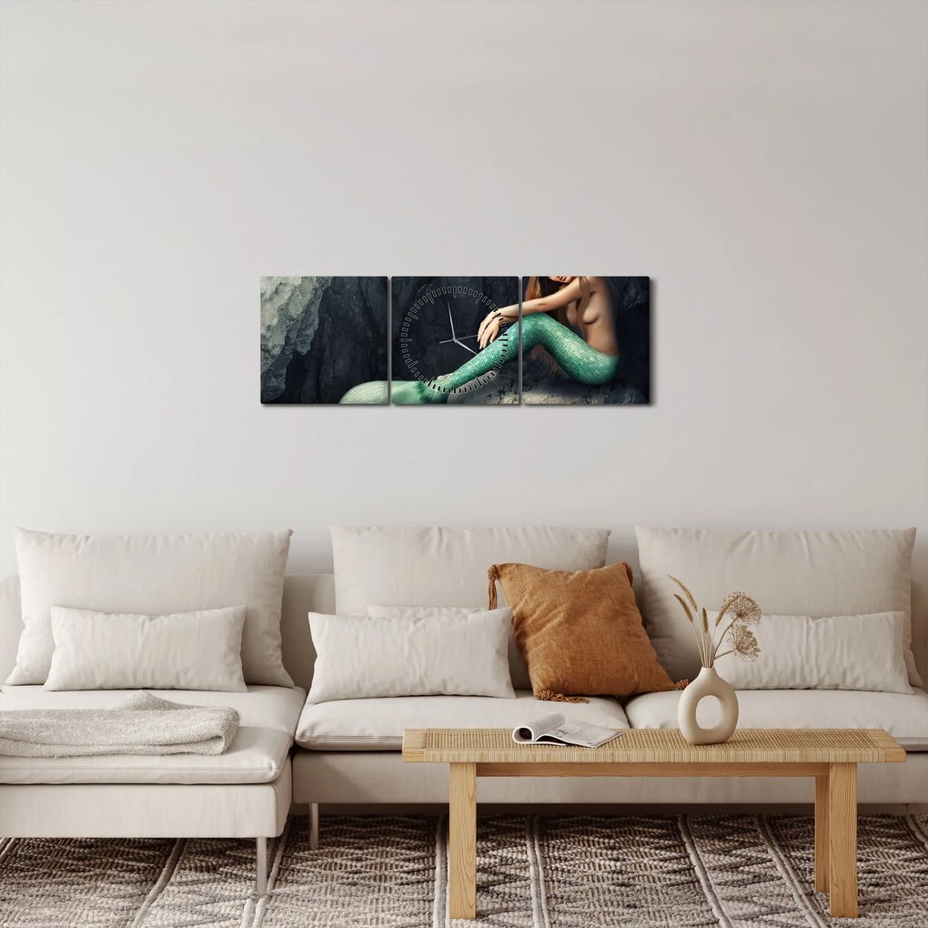 Tablou - Sirena pe stâncă (cu ceas) (90x30 cm)
