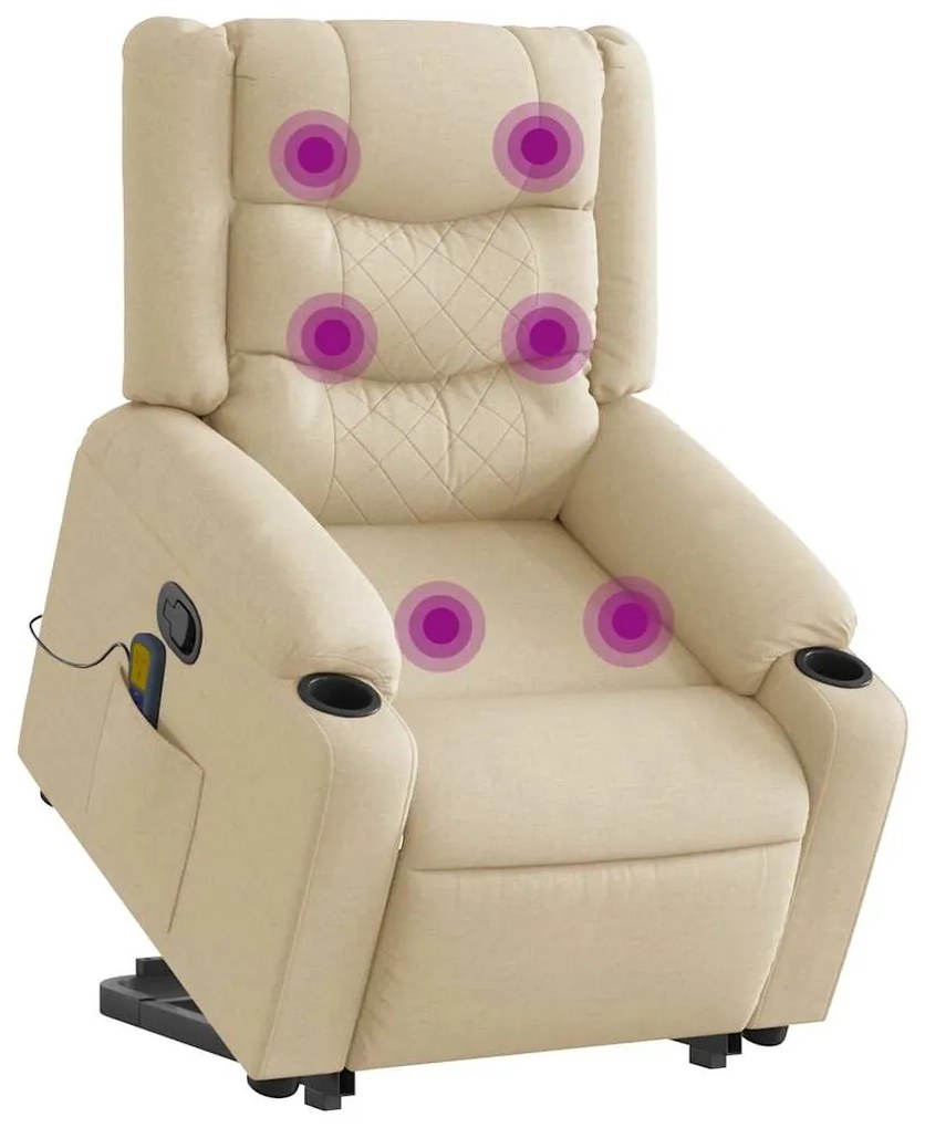 vidaXL Fotoliu masaj rabatabil cu ridicare, crem, material textil