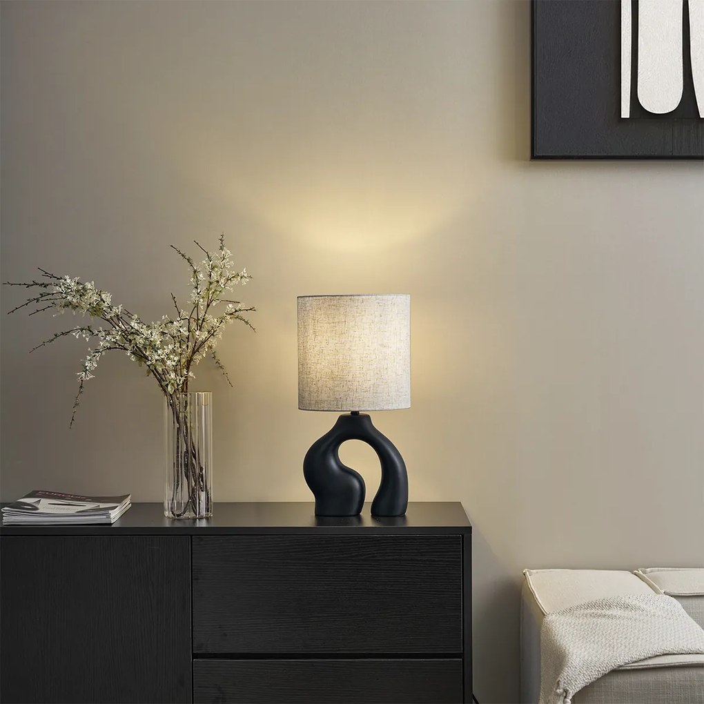 Lampă de masă Japandi neagră cu abajur din in - Dahlia