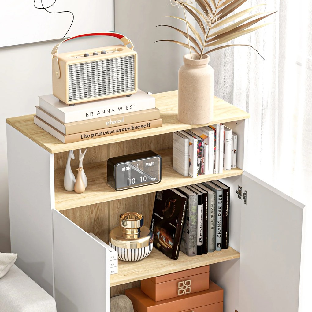 HOMCOM Mobilier de depozitare bufet pe picior scandinav dulap 2 uși cu raft interior alb și aspect lemn | Aosom Romania