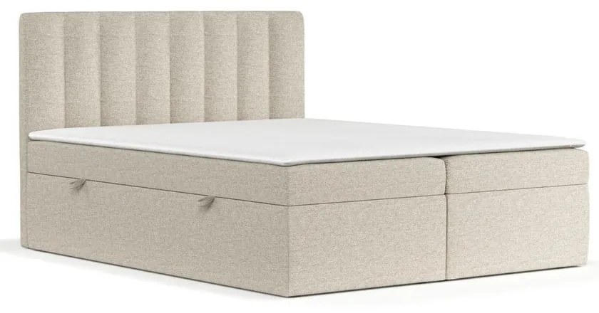 Pat boxspring bej cu spațiu de depozitare 180x200 cm Novento – Maison de Rêve