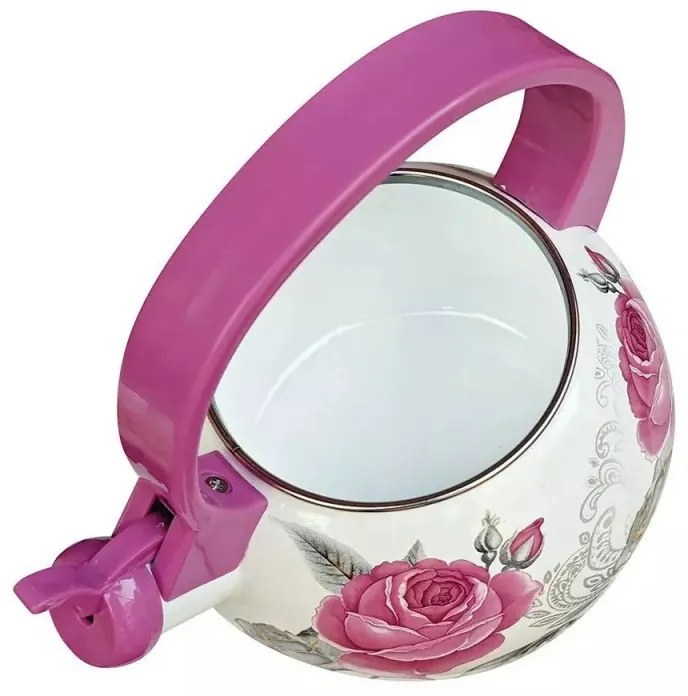 Ceainic Kinghoff KH 1911, 2 l, Email, Mâner izolat termic, Inducție, Alb/Roz