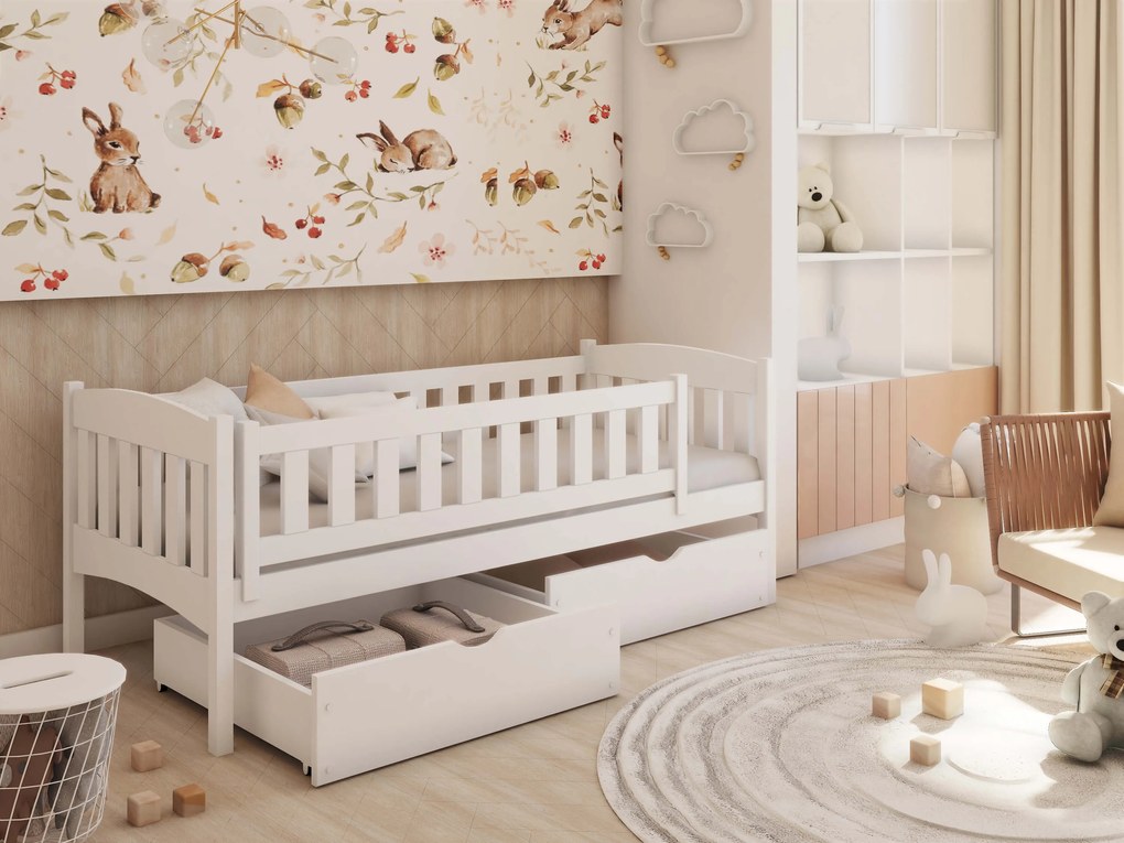 Pat pentru copii 90 x 190 cm Gussie (cu somieră și sp. depozitare) (Alb). Promo -10%. 1012845