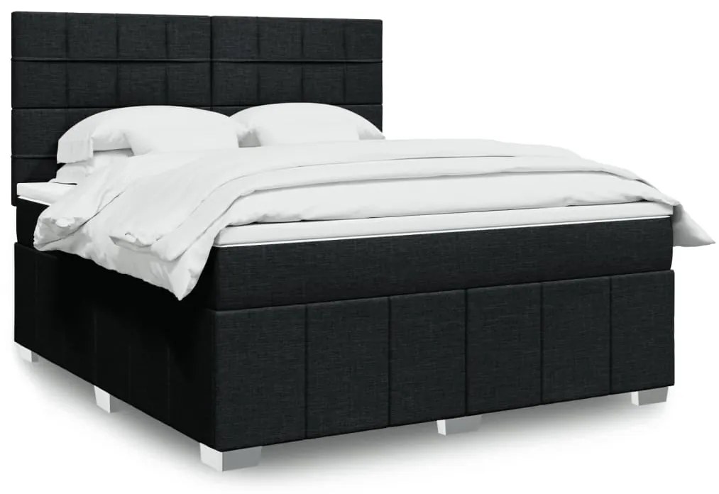 vidaXL Pat box spring cu saltea, negru, 180x200 cm, catifea