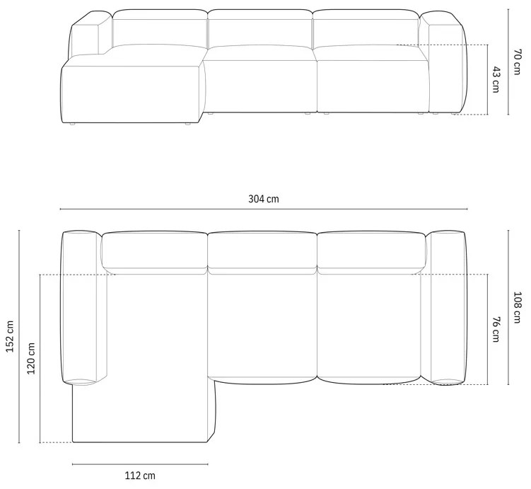 Coltar 3 locuri Bergamo stofa L304 cm