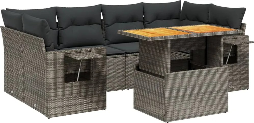 vidaXL Set canapele de grădină, 7 piese, cu perne, gri, poliratan