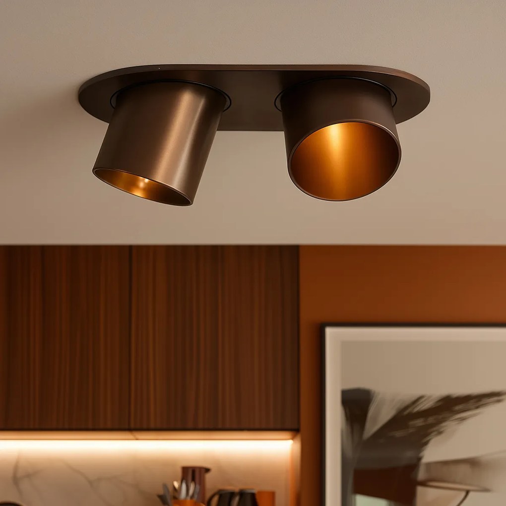 Spot integrat rotund bronz închis GU10 50mm 2 lumini - Installa