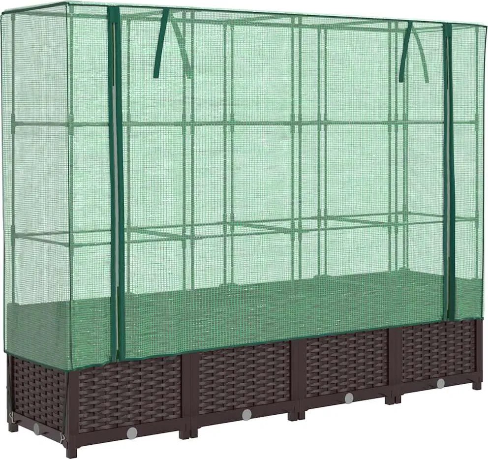 vidaXL Strat înălțat cu husă de seră, aspect ratan, 160x40x138 cm