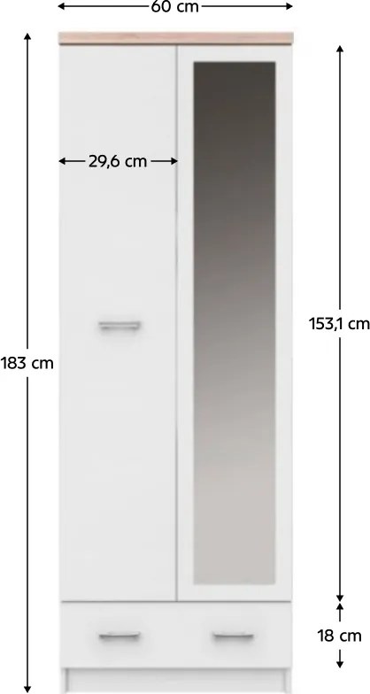 Dulap cu oglindă 2D1S/60, alb / stejar Sonoma, TOPTY TYP 37