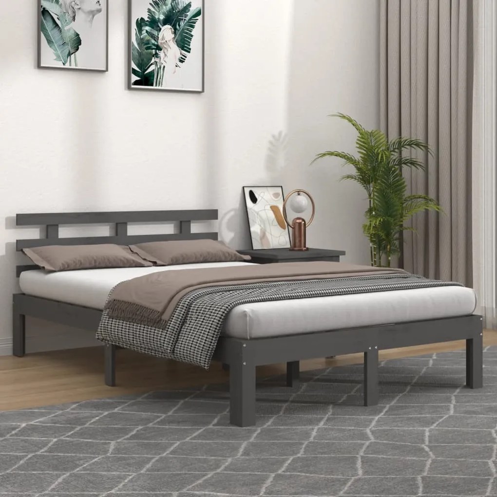 vidaXL Cadru de pat King Size, gri, 150x200 cm, lemn masiv