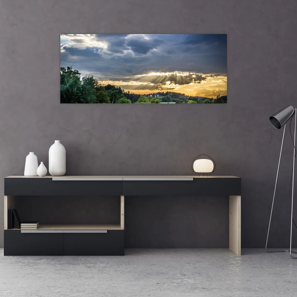 Tablou cu peisaj și raze de soare (120x50 cm)