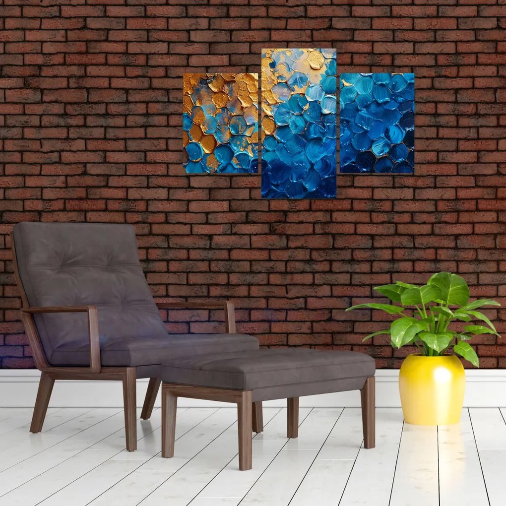 Tablou - Pictura albastru-auriu (90x60 cm)