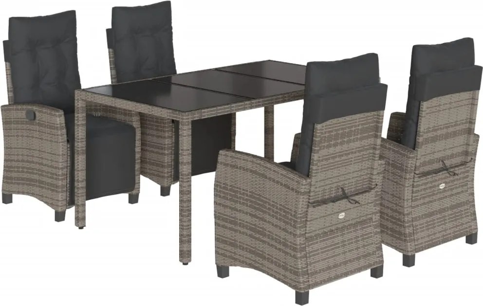 vidaXL Set mobilier de grădină cu perne, 5 piese, gri, poliratan