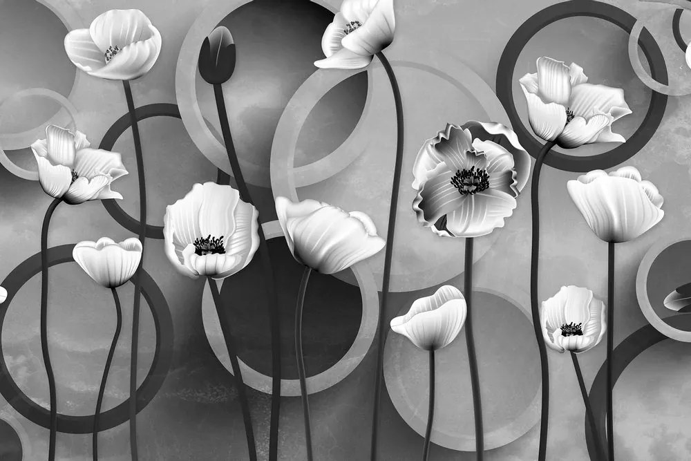 Tablou maci pe un fundal abstract în design alb-negru