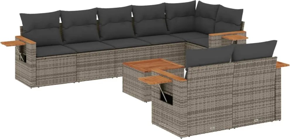 vidaXL Set canapele de grădină, 9 piese, cu perne, gri, poliratan