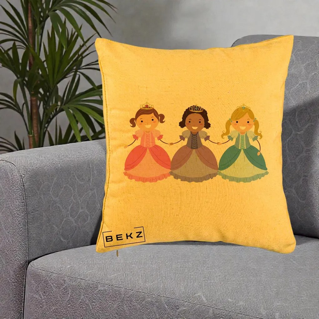 Perna Personalizata Printese Diverse Ilustratie, 40x40 cm, Galben, Husa Detasabila, Perna Inclusa, BEKZ®