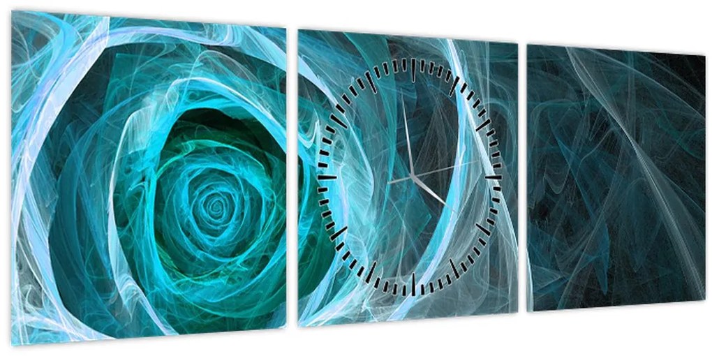Tablou - Abstract trandafir albastru cu fundal negru (cu ceas) (90x30 cm)
