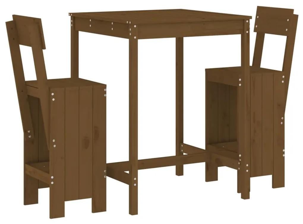 3157796 vidaXL Set mobilier de bar, 3 piese, maro miere, lemn masiv de pin