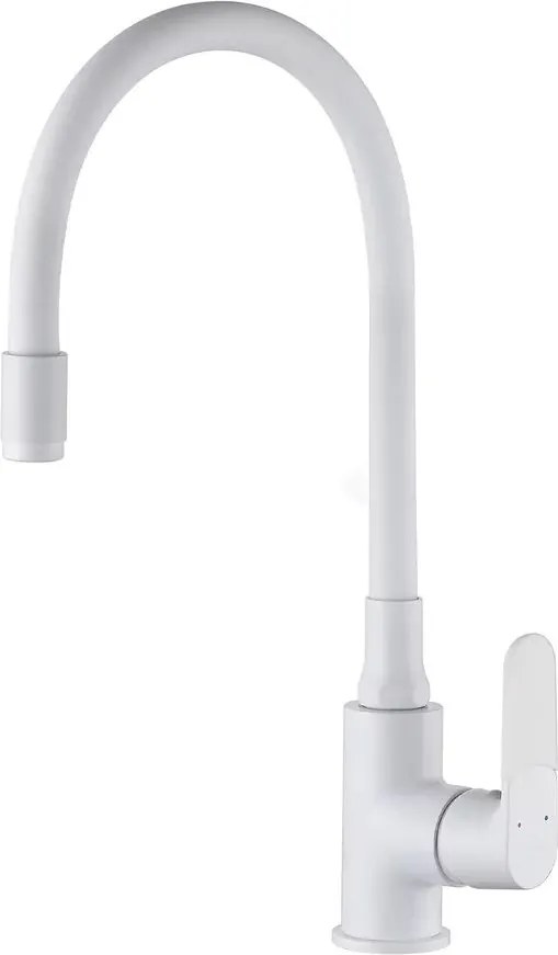 Baterie bucatarie cu pipa flexibila Invena Joga alb mat