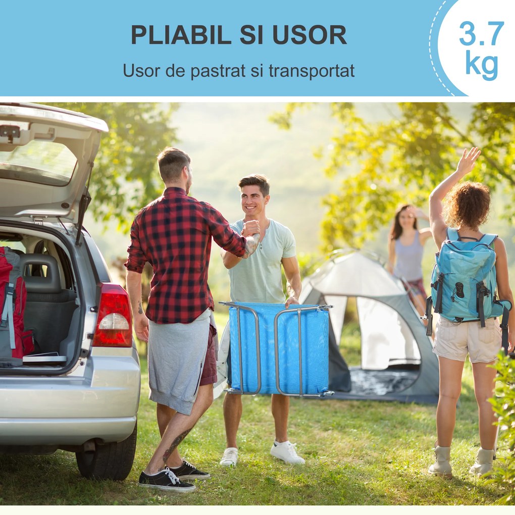 Outsunny sezlong pliabil cu spatar reglabil si perna, sezlong de gradina, plaja si camping, albastru | Aosom Romania