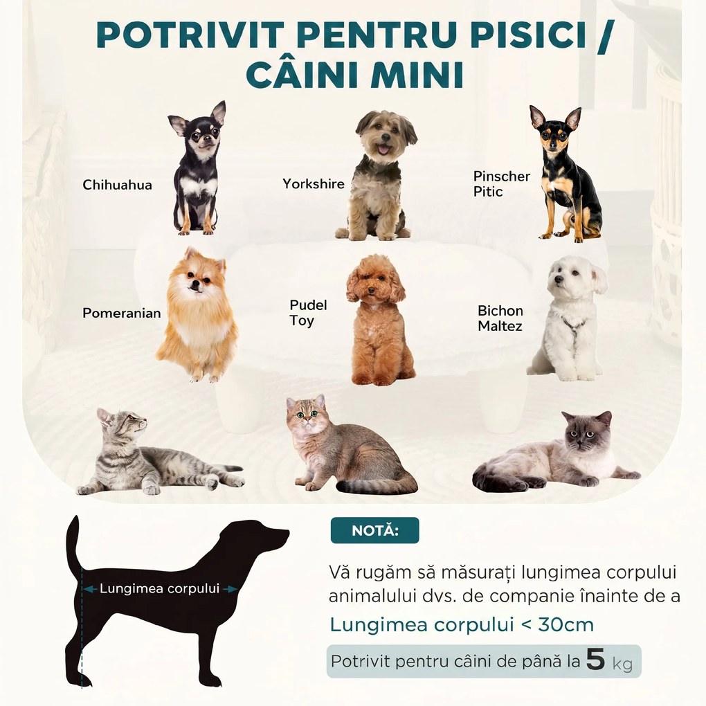 PawHut Canapea pentru Câini și Pisici, Detașabilă, din Pluș, Gri | Aosom Romania