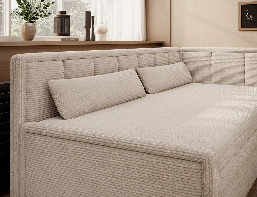 Canapea extensibila brat dreapta 3 locuri, ELTAP, Fulgeo, 214x82x77 cm, lemn/catifea din poliester, bej