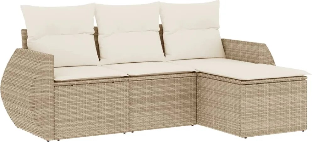 vidaXL Set canapele de grădină, 4 piese, cu perne, bej, poliratan