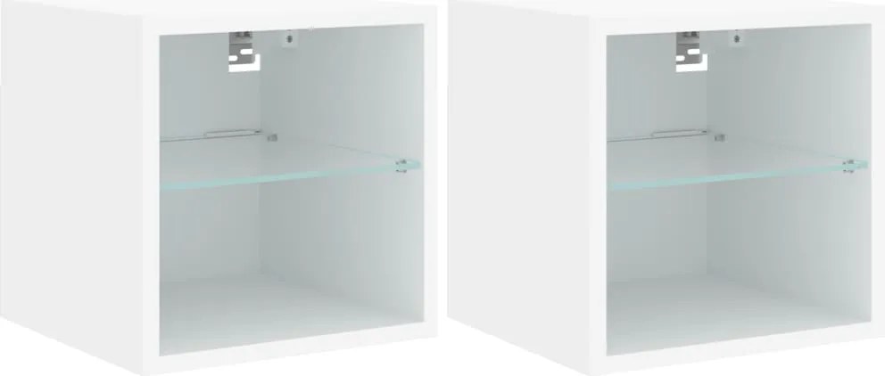 vidaXL Comode TV de perete cu lumini LED, 2 buc., alb, 30x28,5x30 cm