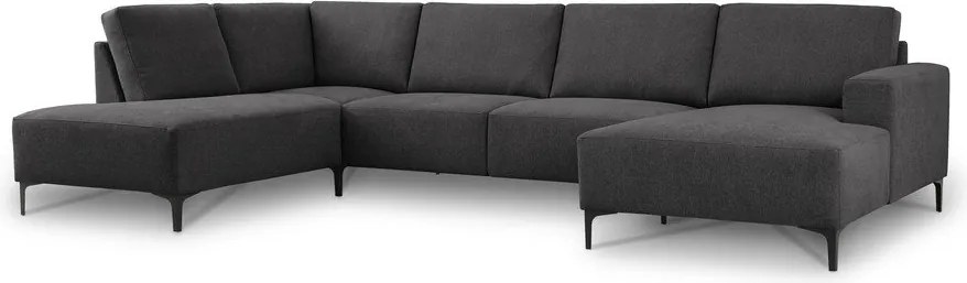 Colțar gri antracit cu tapițerie din chenille (cu colț pe partea stângă/în formă de "U") Fabian – Scandic