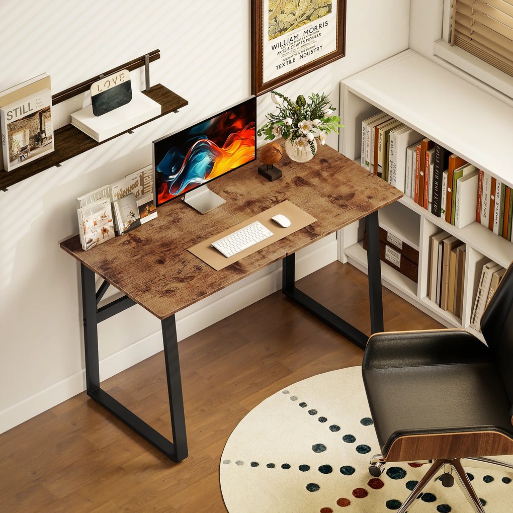 HOMCOM Birou pentru Computer, 120x60x76 cm Birou Lungu cu Colțuri Rotunjite și Structură din Oțel, Masă PC Industrială, pentru Casă, Studiu, Dormitor, Birou, Maro Rustic | Aosom Romania