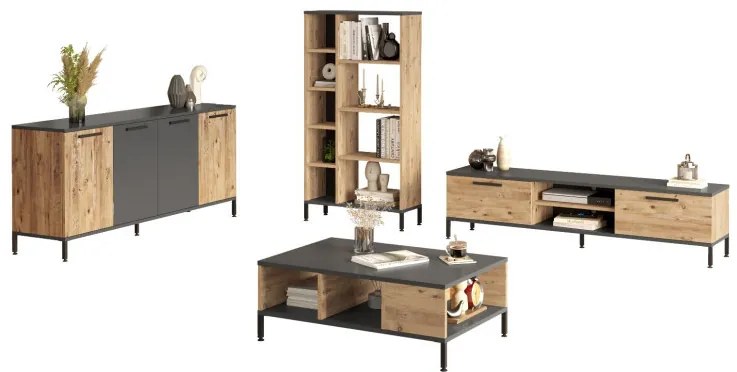 Set de mobilier pentru living RL6-AA, Pin atlantinc- Antracit