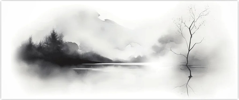 Tablou - pictură cu cerneală de peisaj (120x50 cm)