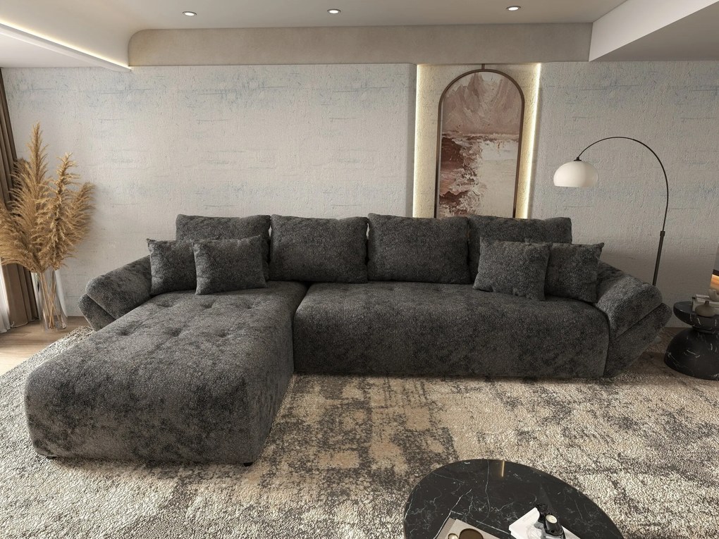 Colțar extensibil dumonde cu ladă de depozitare si sezut confortabil din spuma high-density, Berlin XL Euphoria Negru 350x185 cm
