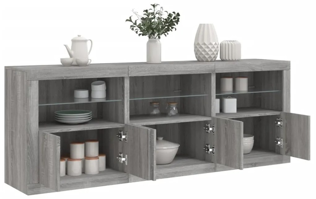 vidaXL Dulap cu lumini LED, gri sonoma, 181,5x37x67 cm