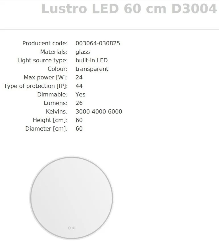 Oglinda baie cu iluminat LED IP44 Mirror LED 60cm