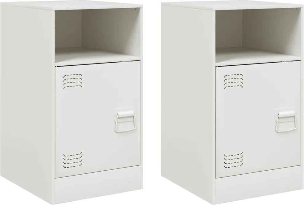 vidaXL Noptiere, 2 buc., alb, 34,5x39x62 cm, oțel