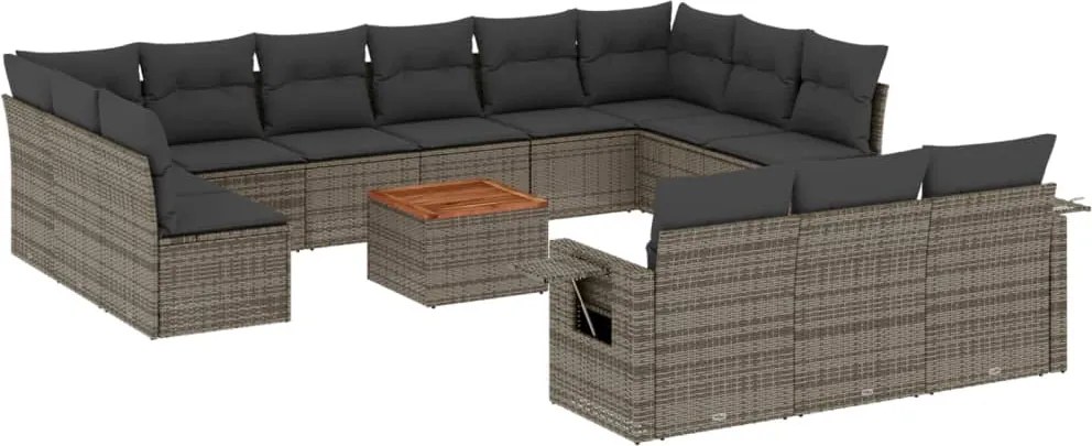 vidaXL Set mobilier de grădină cu perne, 14 piese, gri, poliratan