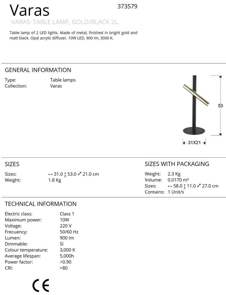 Lampa de masa LED design modern minimalist Varas negru/auriu SV-373579