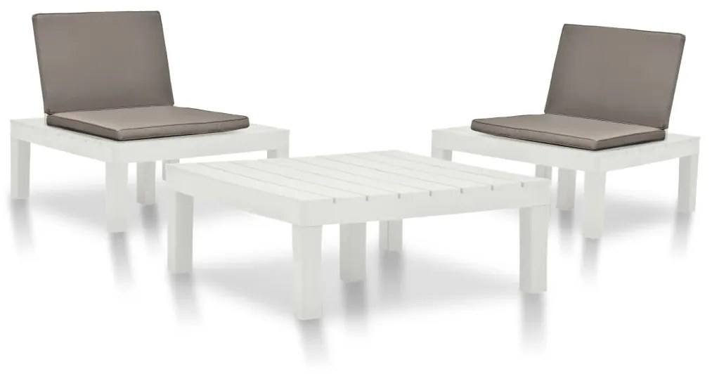 3054472 vidaXL Set mobilier de grădină, 3 piese, alb, plastic