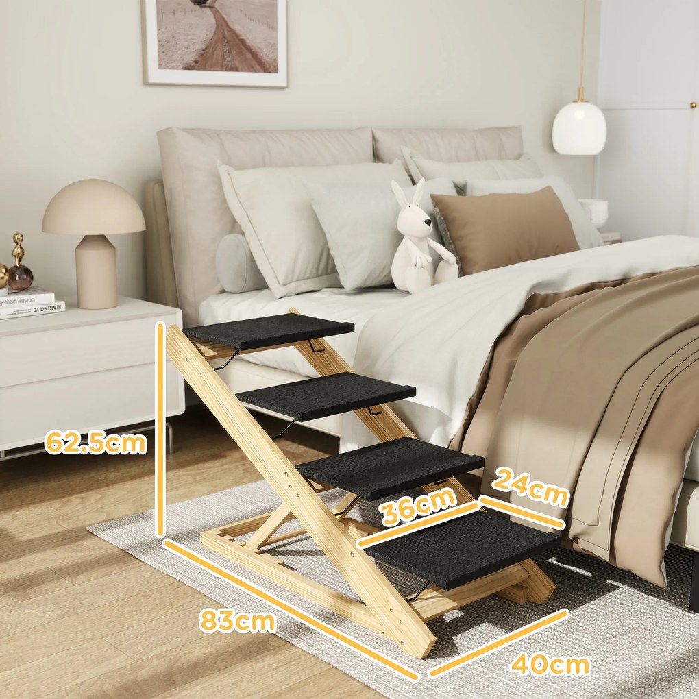 PawHut scară pentru câini, rampă pentru câini, reglabilă pe înălțime, antiderapant, pliabil, 83x40x62,5 cm, lemn/Alb | Aosom Romania