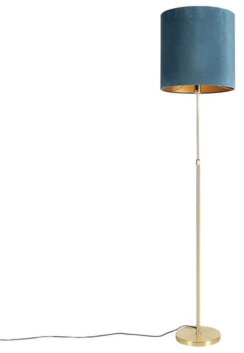 Lampă de podea auriu/alamă cu abajur din catifea albastră 40/40 cm - Parte