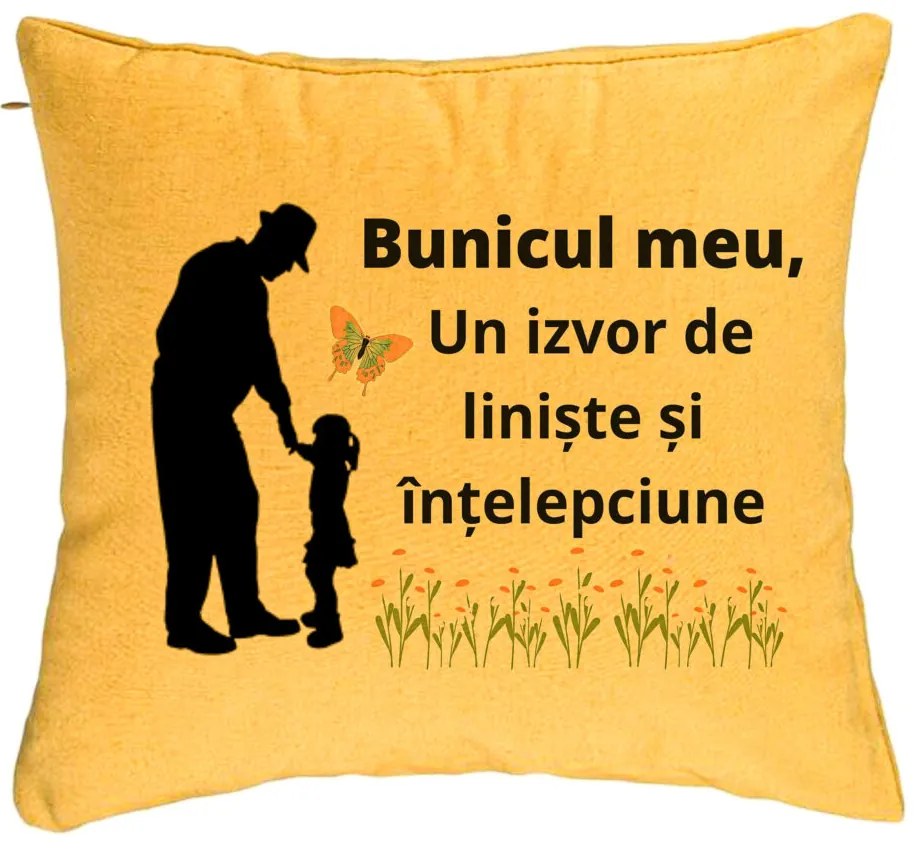 Perna Decorativa pentru Bunicul 5, 40x40 cm, Galben, Husa Detasabila, Burduf