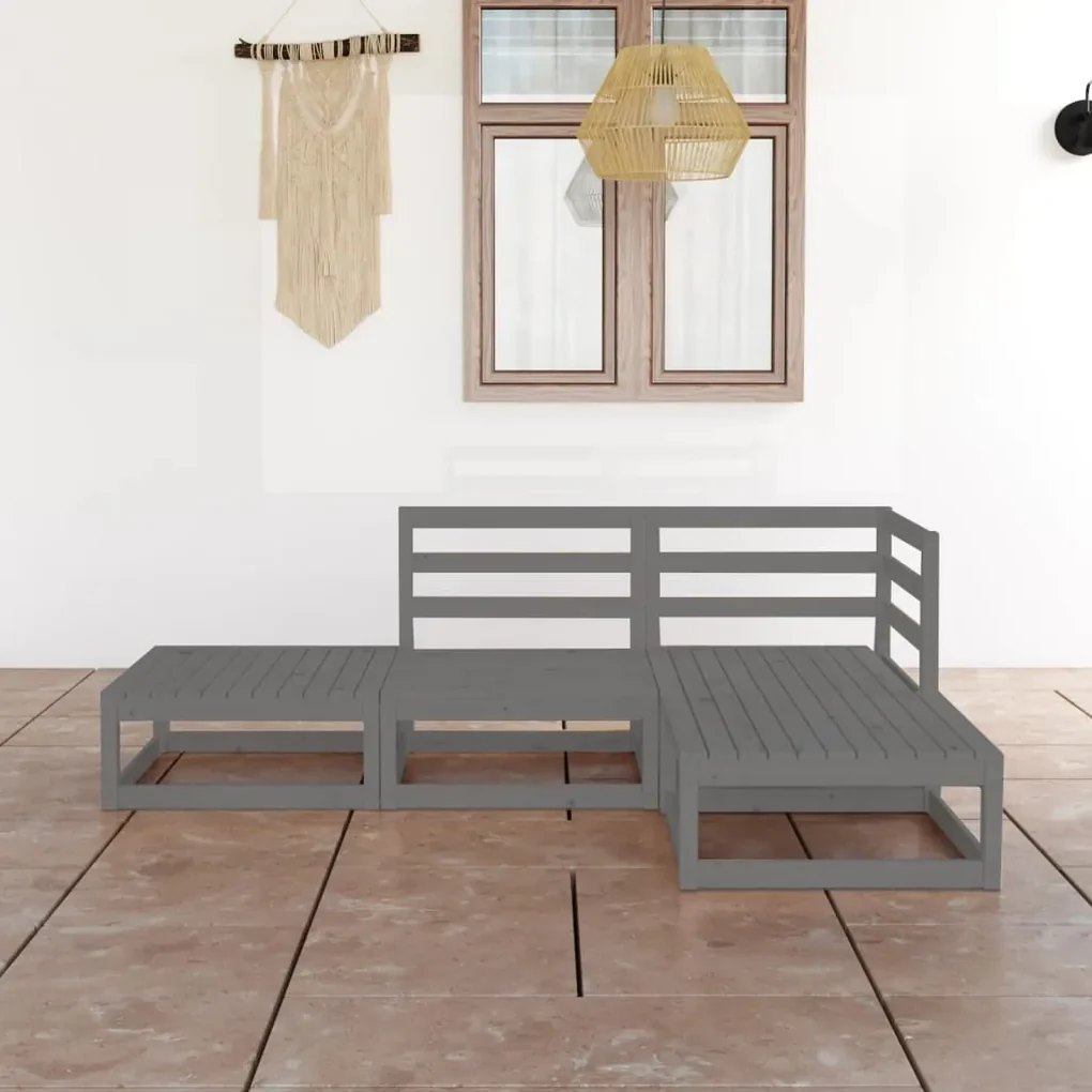 3075476 vidaXL Set mobilier de grădină, 4 piese, gri, lemn masiv de pin