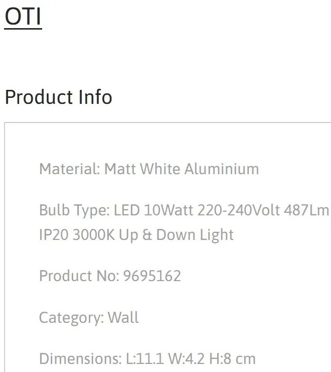 Aplica LED iluminat ambiental Up & Down OTI alba, NVL-9695162