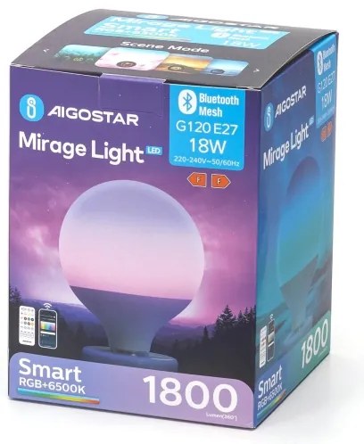 Bec LED RGBW dimabil Aigostar MESH G120 E27/18W/230V 6500K + telecomandă