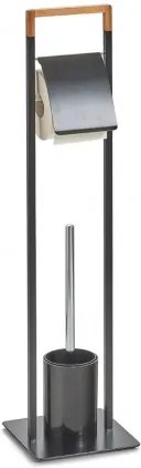 Suport pentru hartie igienica si perie de toaleta, Bamboo Metal Black, l19xA19xH74,5 cm