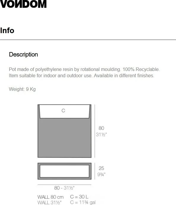 Jardiniera / Ghiveci plante design decorativ modern exterior / interior WALL 80x25x80cm