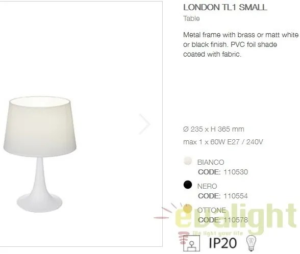 Veioza, lampa de masa moderna LONDON TL1 SMALL NERO 110554