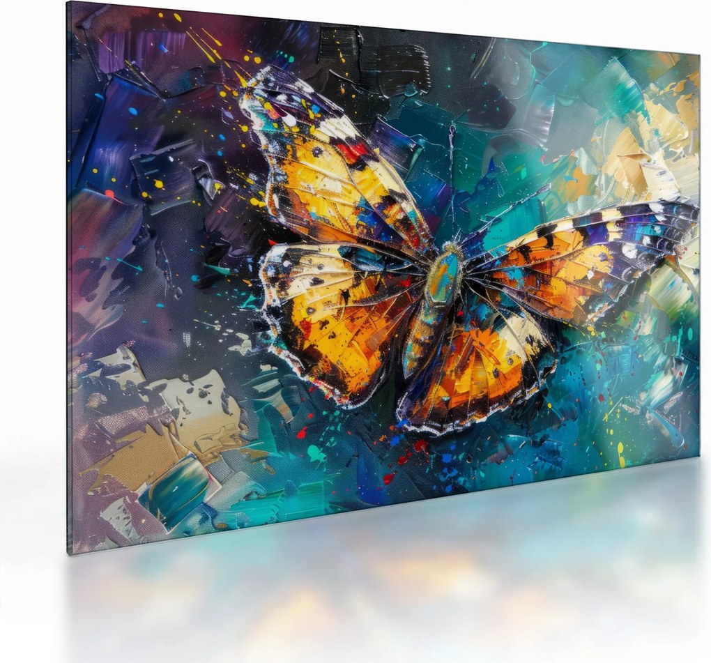 Tablou pe sticlă - Fluture, pictură în ulei (70x50 cm)